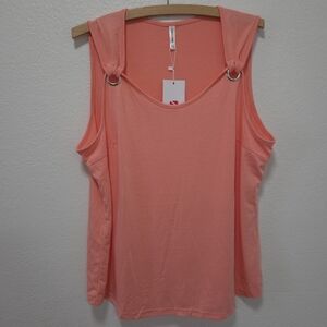 Only Tory Women's Salmon Sleeveless Rings Accents Tank Top XL NWT